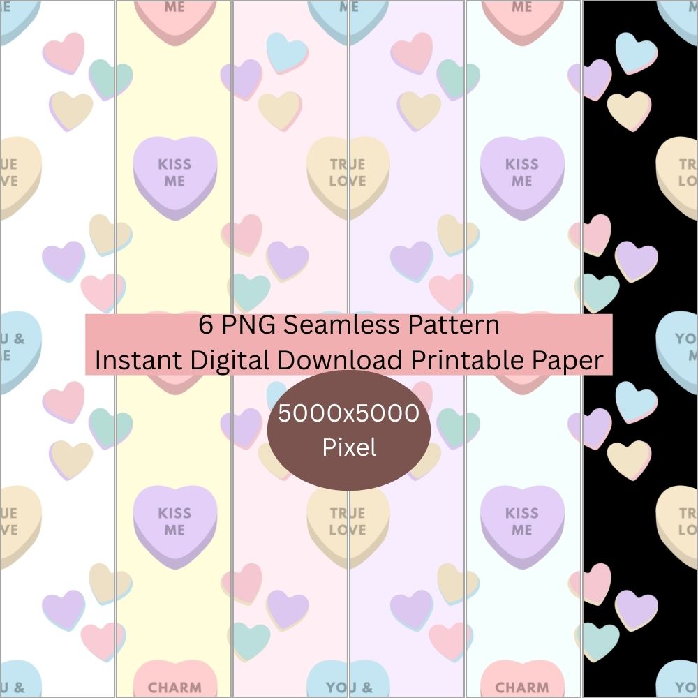 5 Valentines Heart Candy Seamless Repeating Pattern Paper Bundle Set