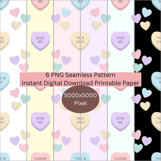 5 Valentines Heart Candy Seamless Repeating Pattern Paper Bundle Set