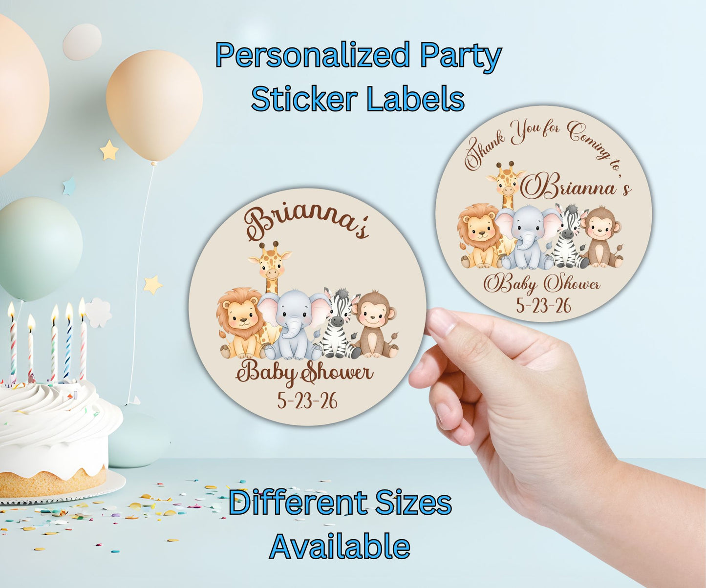 Safari Animal Baby Shower Party Sticker Labels