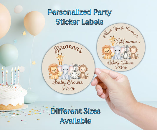 Safari Animal Baby Shower Party Sticker Labels