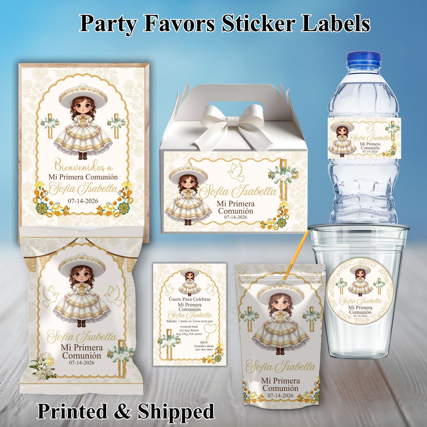 Charra Girl Pimera Comunion Party Sticker Labels