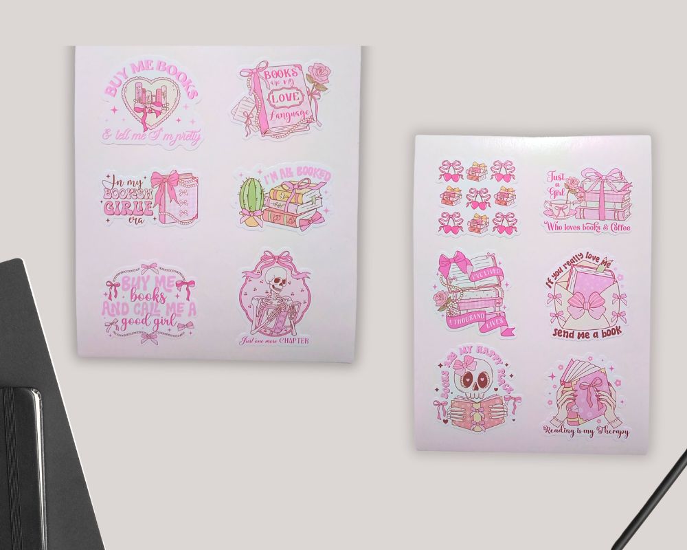 Coquette Bow Book Reader Sticker Sheet-Waterproof Vinyl Durable-Scrapbook Stickers-Novelty Sticker