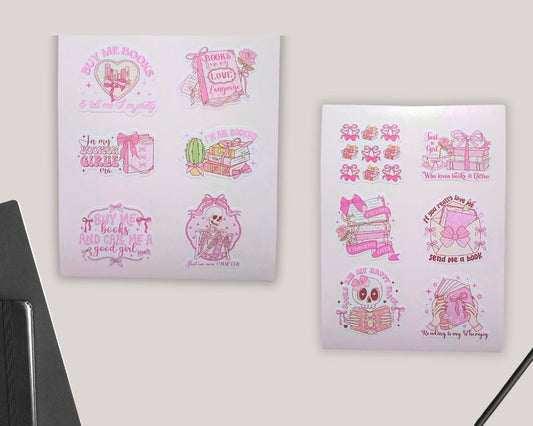 Coquette Bow Book Reader Sticker Sheet-Waterproof Vinyl Durable-Scrapbook Stickers-Novelty Sticker