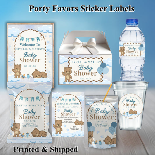 Blue Bear Baby Shower Party Sticker Labels
