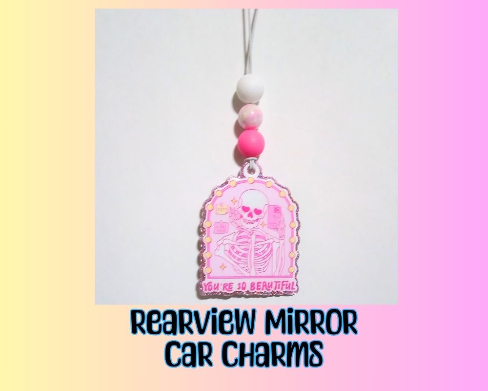 Pink Beautiful Skeleton Acrylic Car Charm Rear View Mirror Charm Accessories