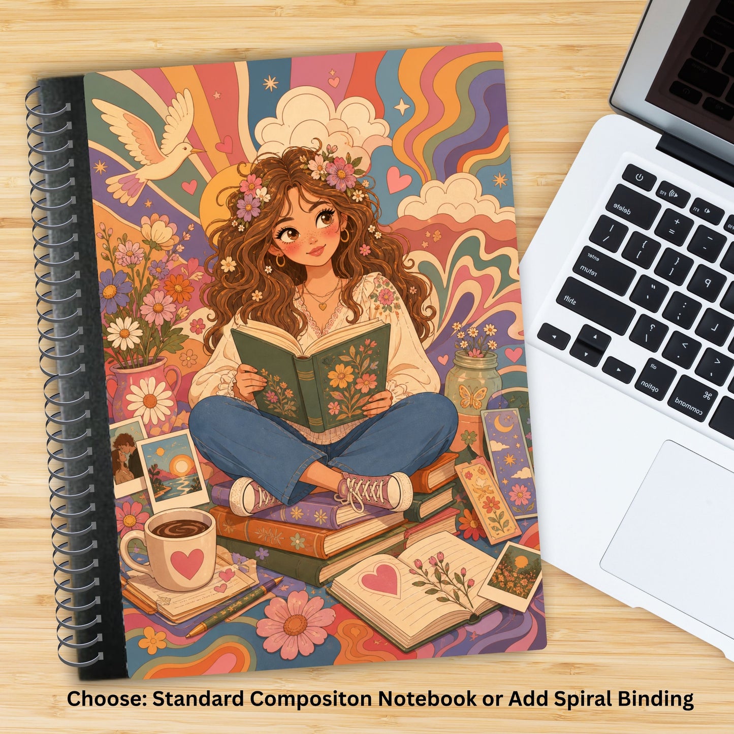 Boho Girl Altered Composition Notebook-Add Spiral Binding