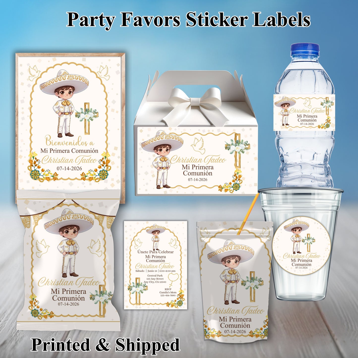 Charro Boy Primera Comunion Party Sticker Labels