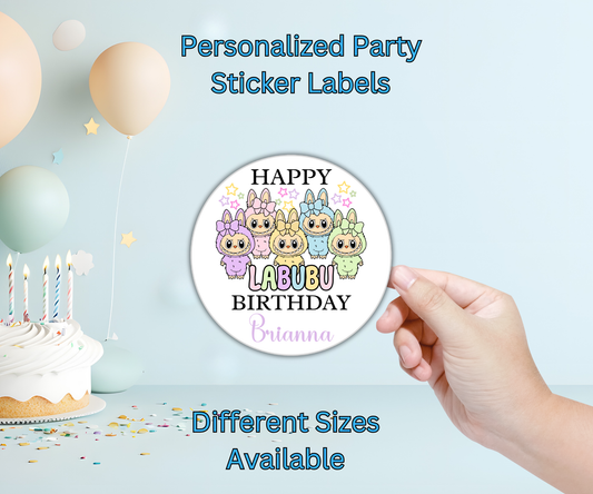 Pastel Labubu Birthday Party Sticker Labels