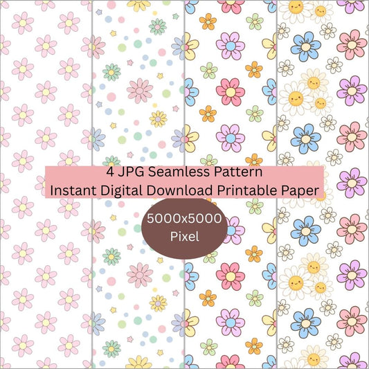 Groovy Daisy Flowers Seamless Repeating Pattern Paper Bundle Set