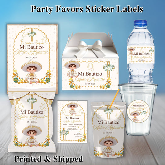 Charro Boy Baby Baptism Party Sticker Labels
