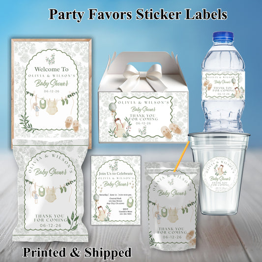 Boho Neutral Girls Baby Shower Party Sticker Labels