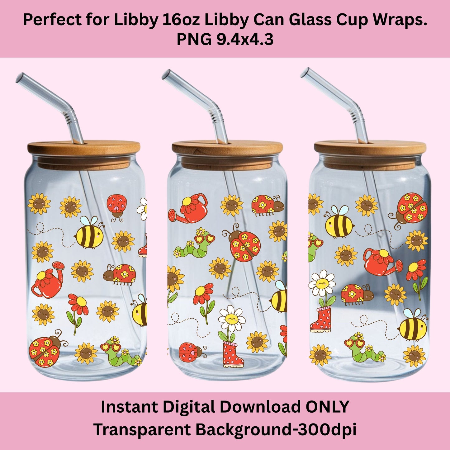Groovy Bugs Libbey Glass Can Cup Wrap
