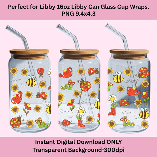 Groovy Bugs Libbey Glass Can Cup Wrap