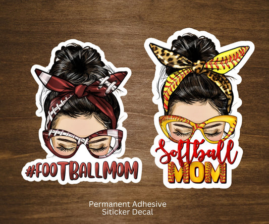 Sports Messy Mom Bun Vinyl Sticker Decal