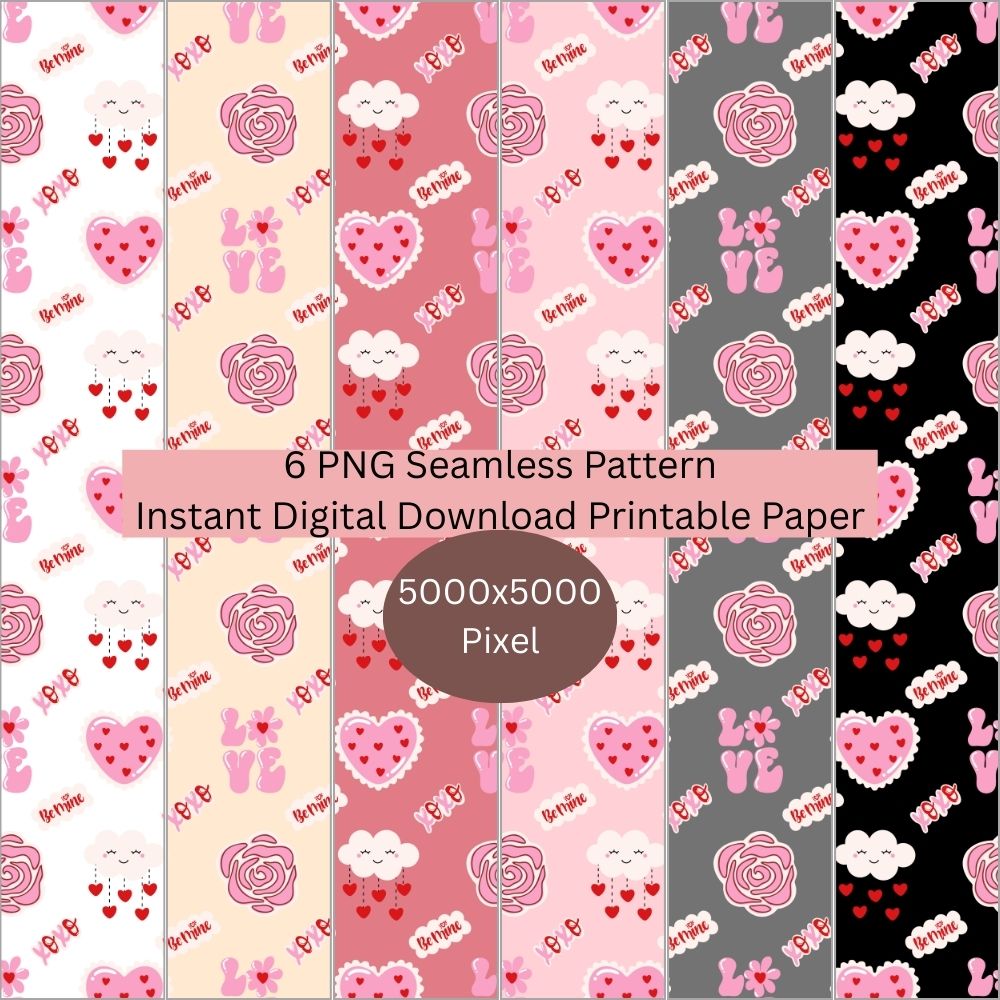 Valentines Be Mine XOXO Seamless Repeating Pattern Paper Bundle Set