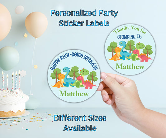 Dinosaur Birthday Party Sticker Labels