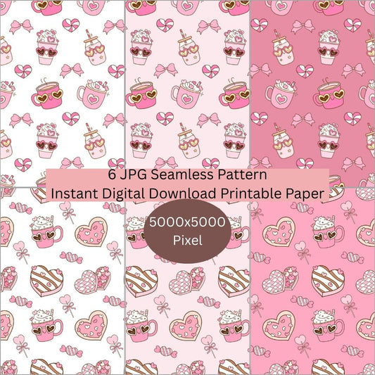 Sweets & Drink Valentines Seamless Repeating Pattern Paper Bundle Set