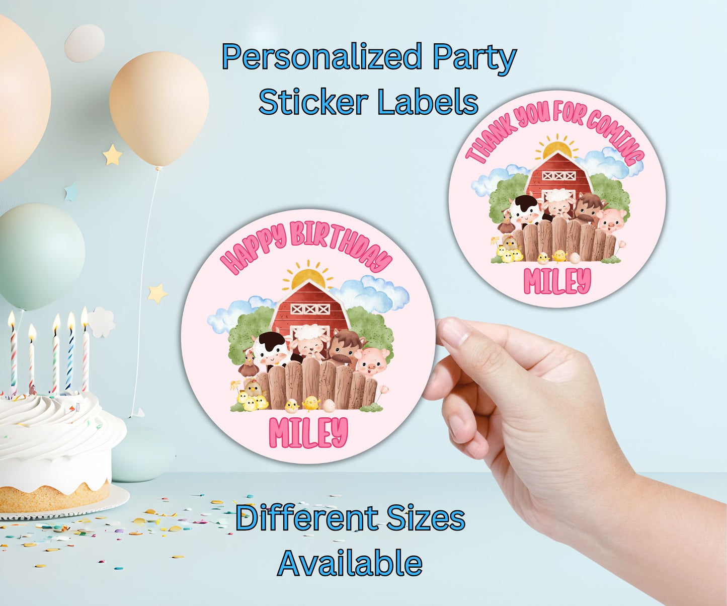 Girls Farm Animal Party Sticker Labels