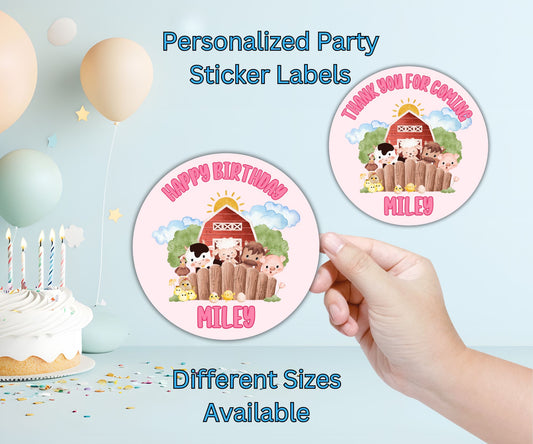 Girls Farm Animal Party Sticker Labels