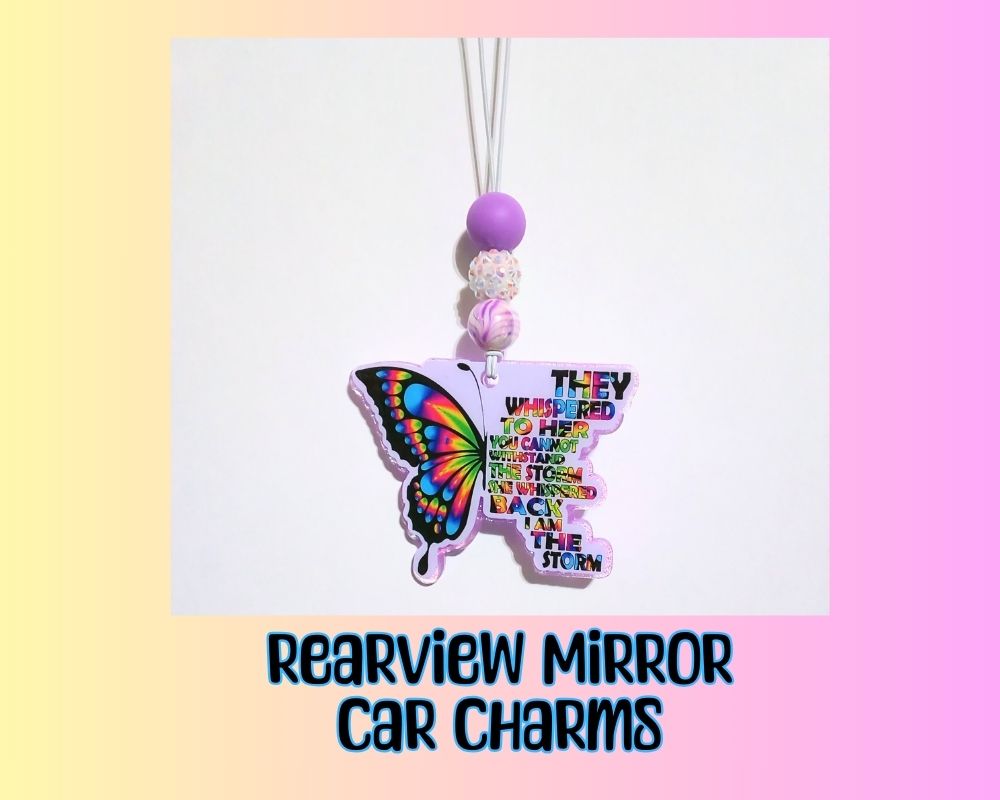 Purple Butterfly Acrylic Car Charm Rear View Mirror Charm Accessories