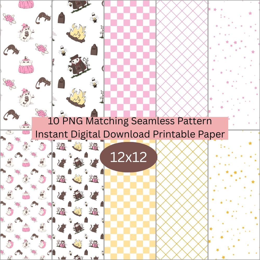 Cat Ghost Seamless Digital Pattern Paper Set