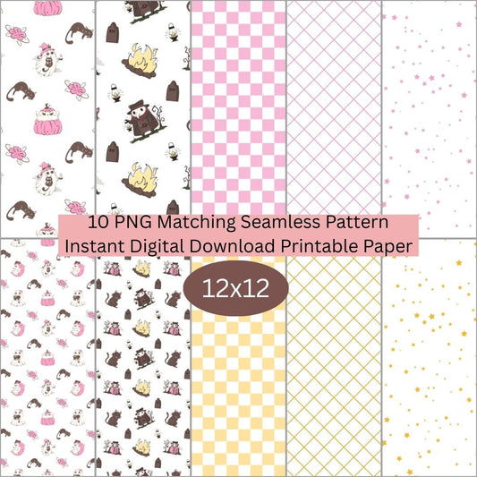Cat Ghost Seamless Digital Pattern Paper Set