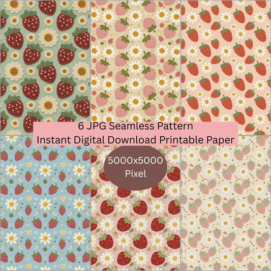 Faux Crochet Strawberry 2 Seamless Repeating Pattern Paper Bundle