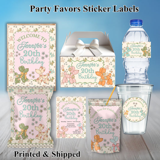 Preppy Balloon Dog Party Sticker Labels