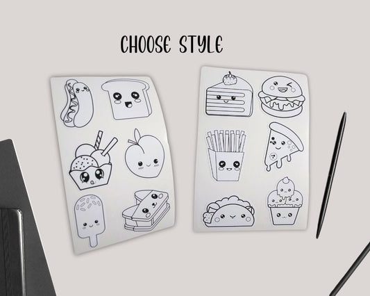 Kawaii Food White/Black Sticker Sheet-Waterproof Vinyl Durable-Scrapbook Stickers-Novelty Sticker