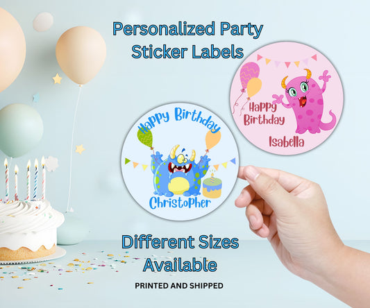 Monsters Boys Girls Birthday Party Sticker Labels