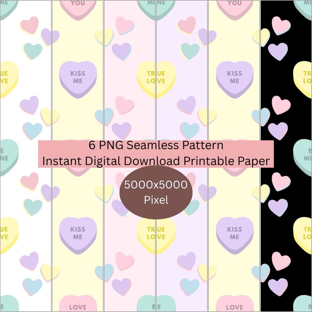6 Valentines Heart Candy Seamless Repeating Pattern Paper Bundle Set