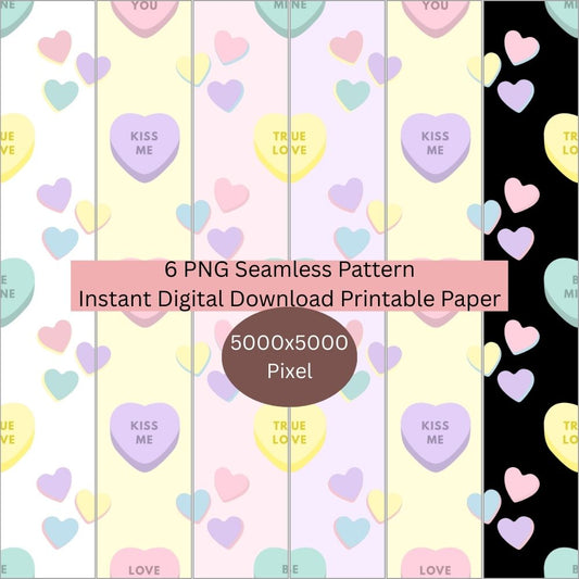 6 Valentines Heart Candy Seamless Repeating Pattern Paper Bundle Set