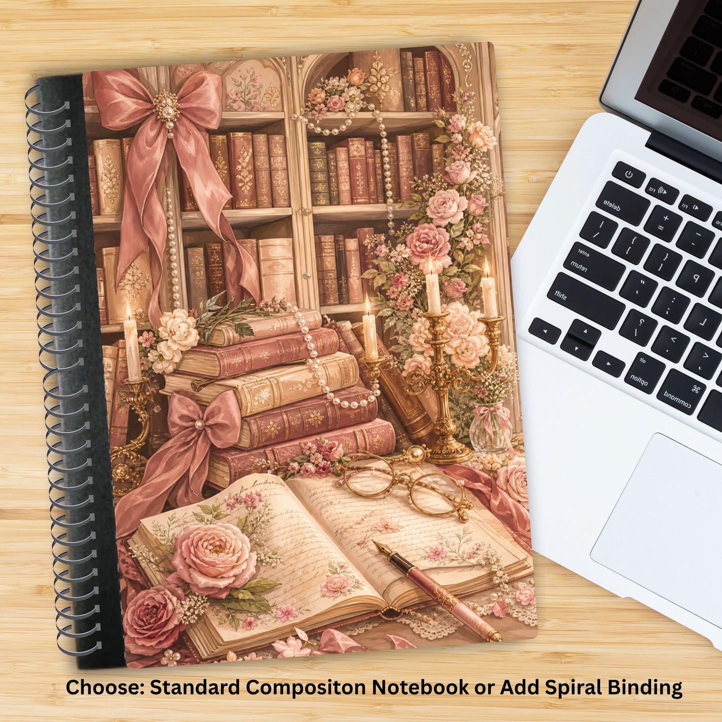 Pink Coquette Library Altered Composition Notebook-Add Spiral Binding