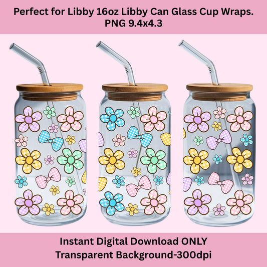 Plaid Daisy Floral Libbey Glass Can Cup Wrap