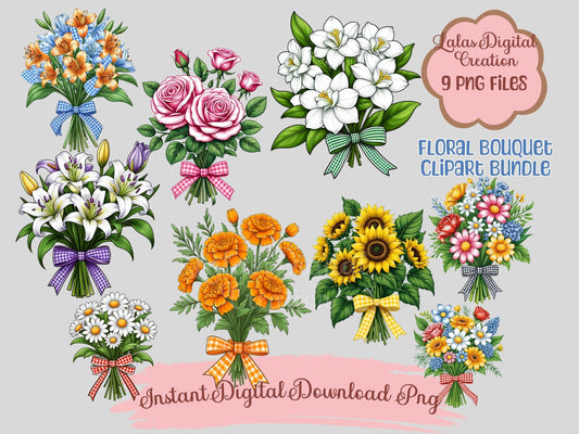 Floral Bouquet Clipart Bundle Instant Digital PNG Download