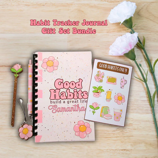 Undated Pink Groovy 1 Month Daily Habit Tracker Journal Notebook