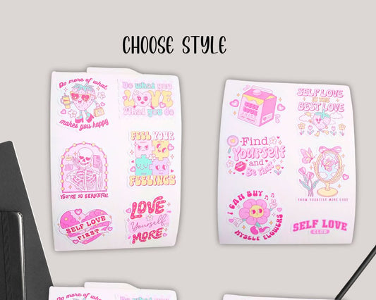 Self Love Pink Sticker Sheet-Waterproof Vinyl Durable-Scrapbook Stickers-Novelty Sticker