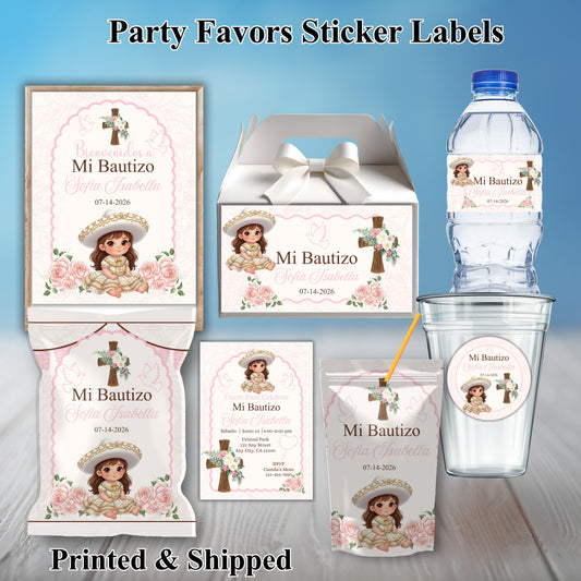 Charro Girl Baptism Party Sticker Labels