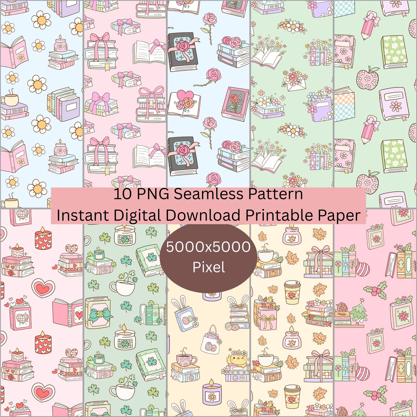 Book Theme Seamless Repeating Pattern Paper Bundle Set
