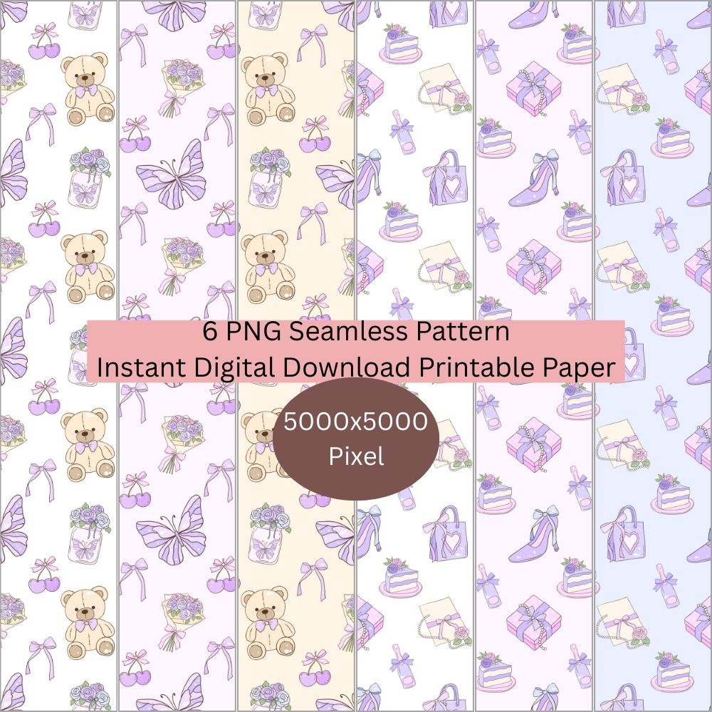 Purple Preppy Seamless Repeating Pattern Paper Bundle Set