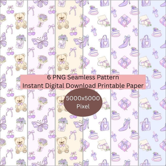 Purple Preppy Seamless Repeating Pattern Paper Bundle Set