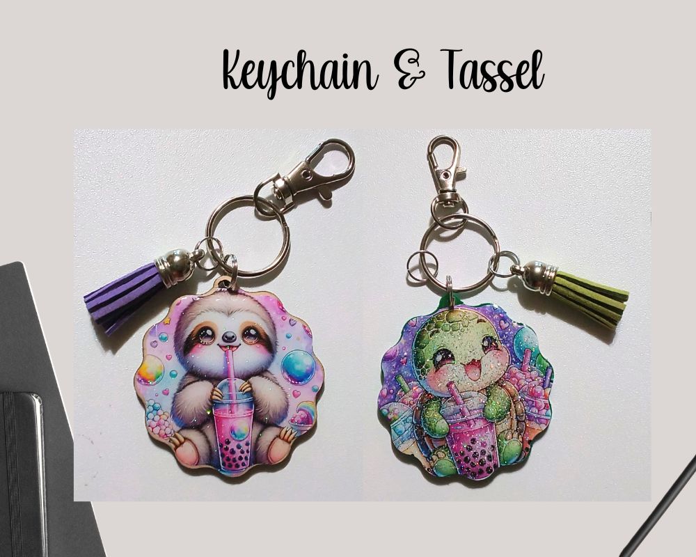 Glitter Resin Tassel Keychain-Sloth Keychain-Turtle Keychain-Novelty Keychain