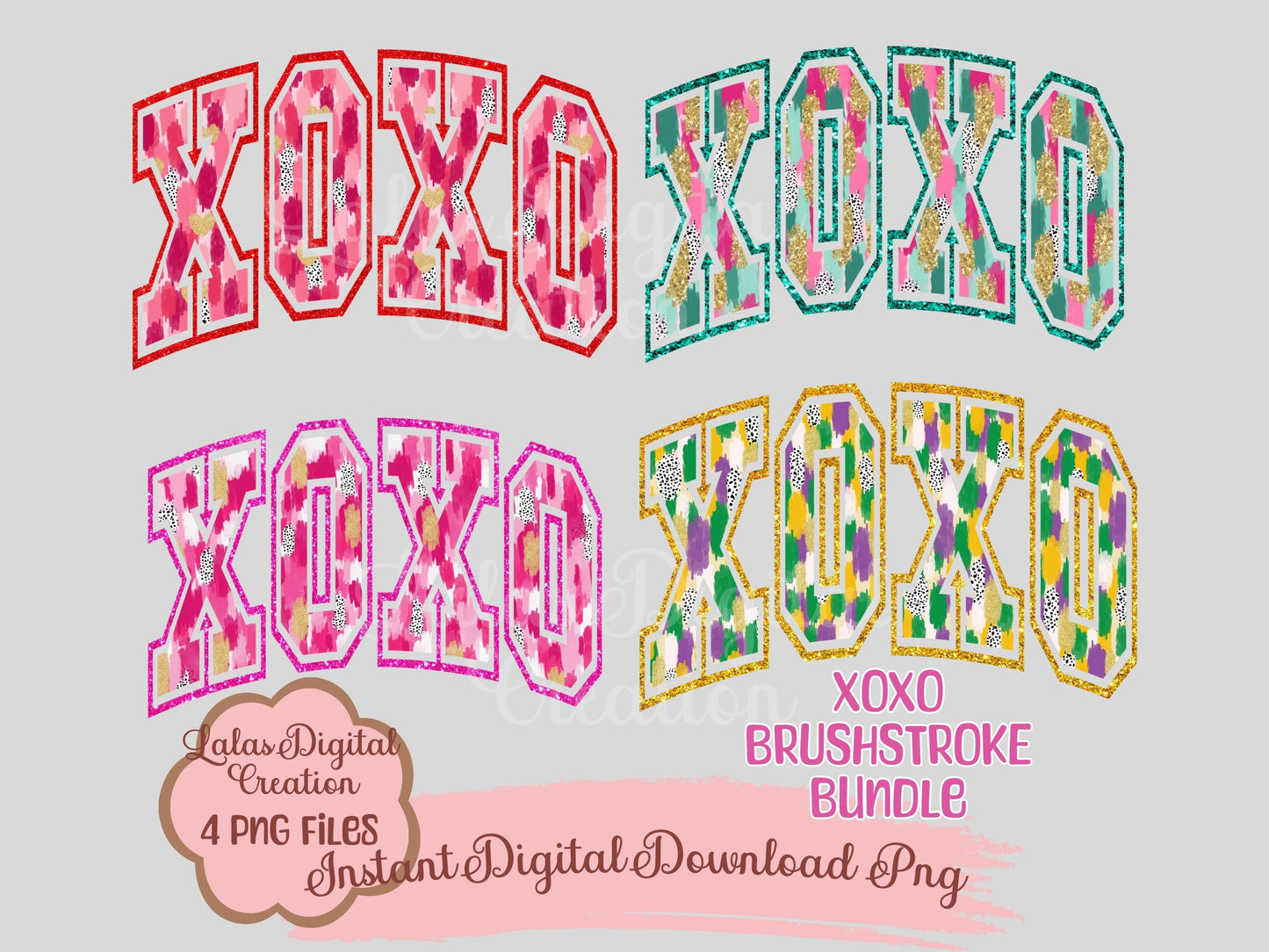 Brushstroke XOXO Clipart Bundle Instant Digital PNG Download