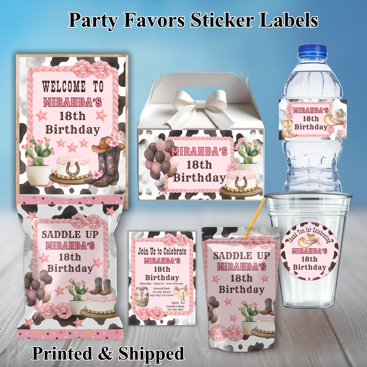 Baby Cow Birthday Party Sticker Labels