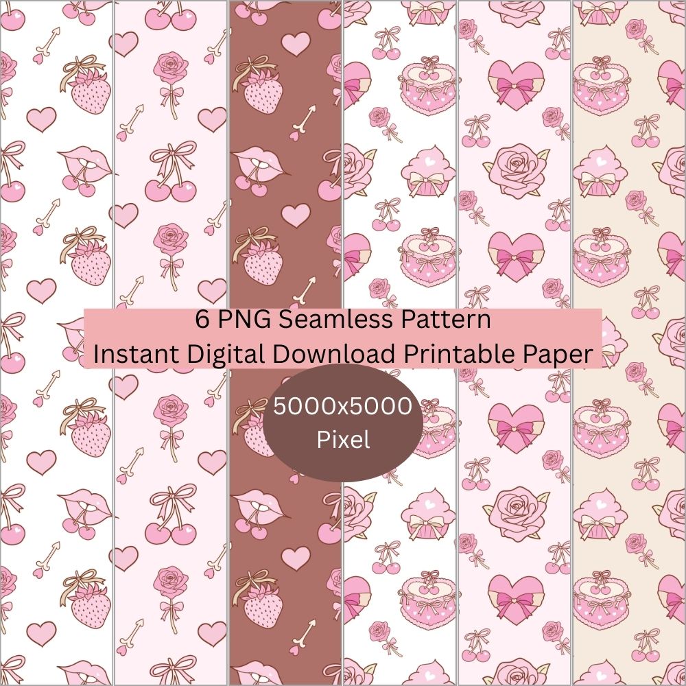 Roses & Cherry Seamless Repeating Pattern Paper Bundle Set