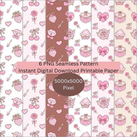 Roses & Cherry Seamless Repeating Pattern Paper Bundle Set