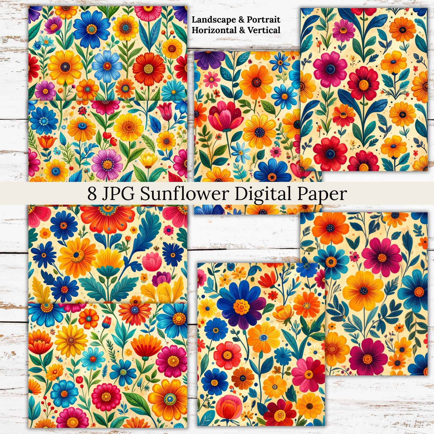 Bright Floral Digital Paper Pack Bundle