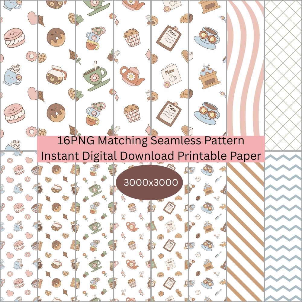 Groovy Retro Coffee Shop Seamless Digital Pattern Paper Set