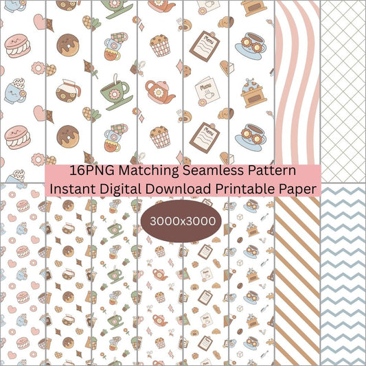 Groovy Retro Coffee Shop Seamless Digital Pattern Paper Set