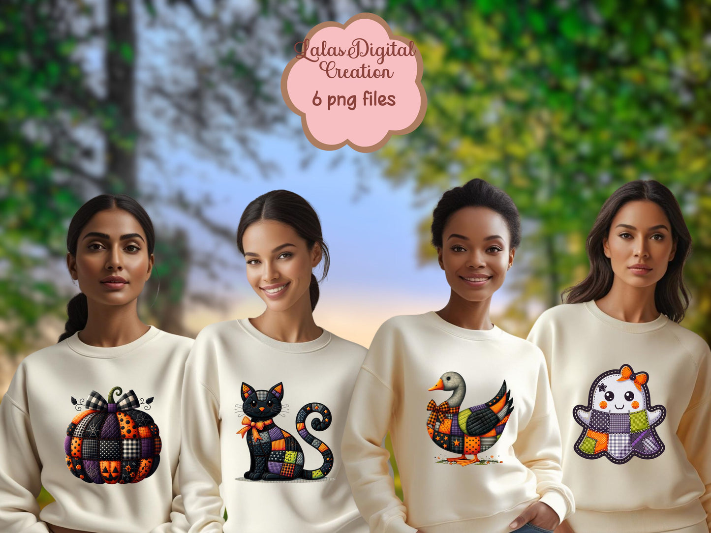 Halloween Patchwork Bundle Clipart Instant Digital PNG Download